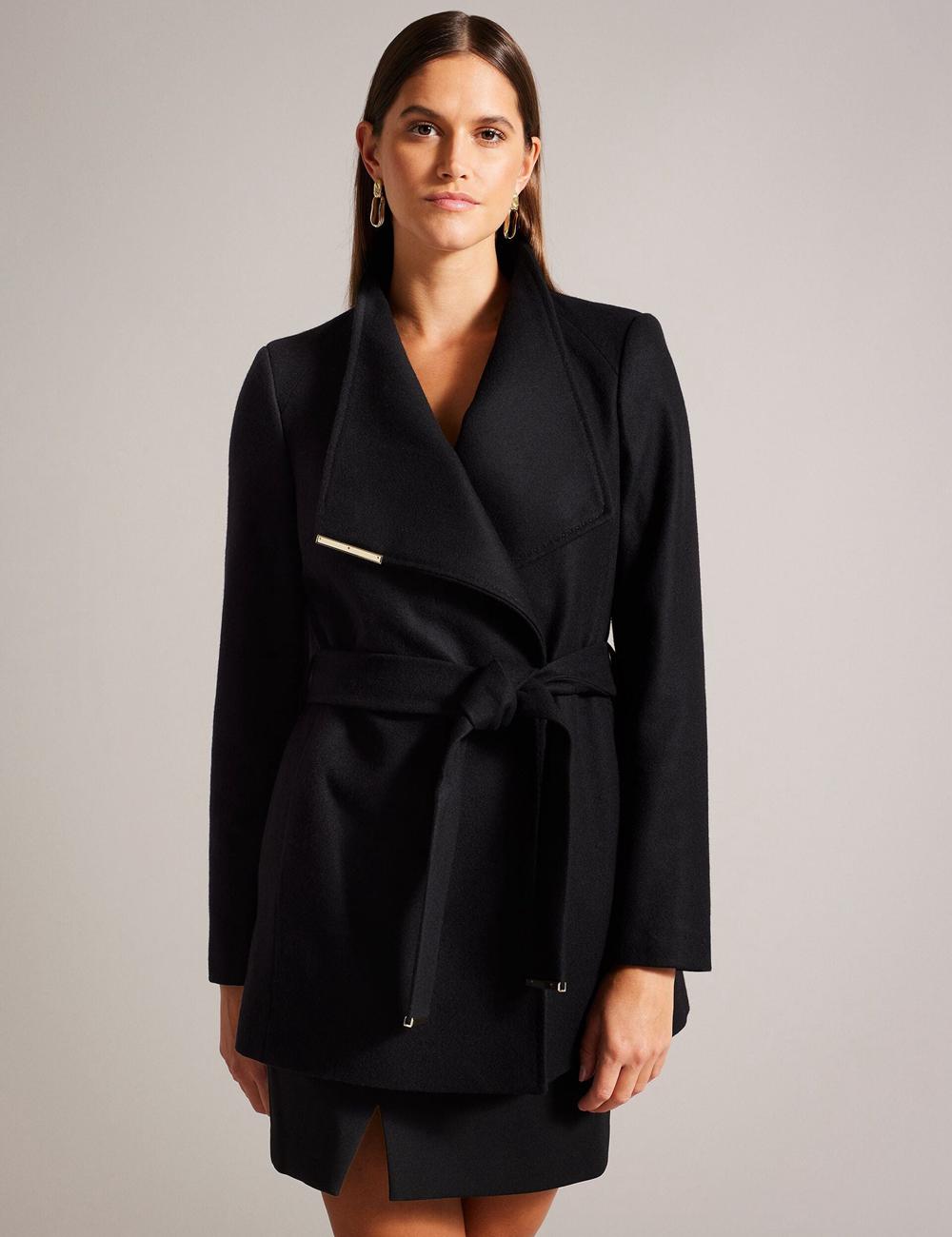 Black Women Ted Baker ROSESS - Short Belted Wool Wrap Coat Jackets | NZ  MGYQ-65298