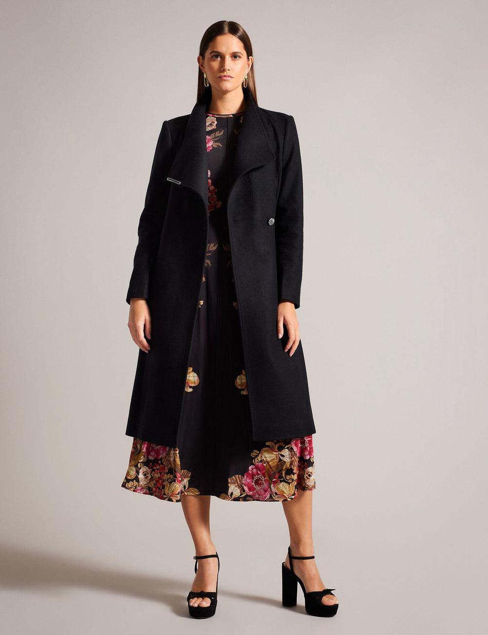 Black Women Ted Baker ROSE - Midi Length Belted Wool Wrap Coat Jackets | NZ  KRMC-28315