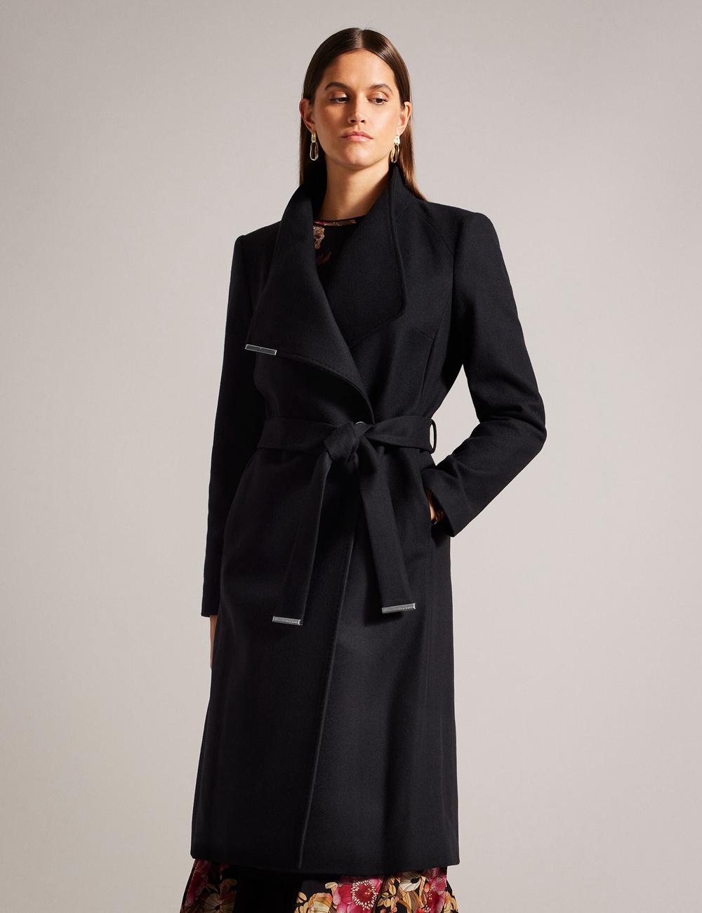 Black Women Ted Baker ROSE - Midi Length Belted Wool Wrap Coat Jackets | NZ  KRMC-28315