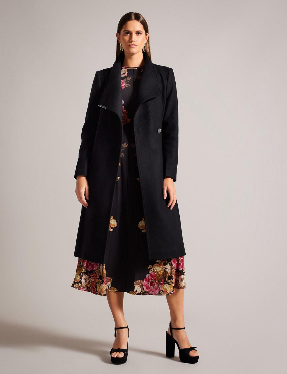Black Women Ted Baker ROSE - Midi Length Belted Wool Wrap Coat Jackets | NZ  KRMC-28315