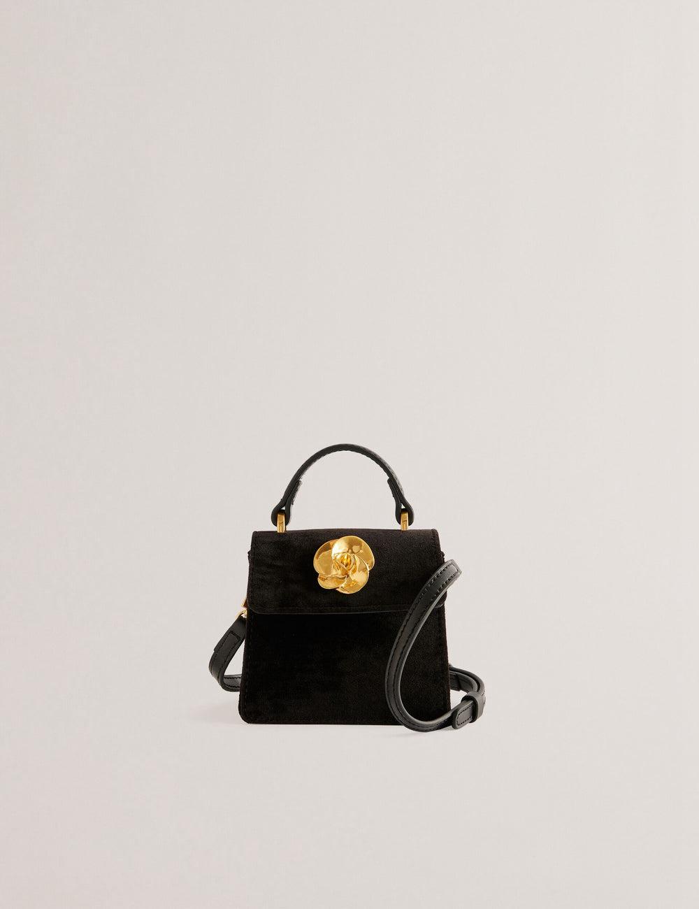 Black Women Ted Baker ROSIYA - Mini Velvet Rose Detail Top Handle Crossbody Bags | NZ  IGWV-91524