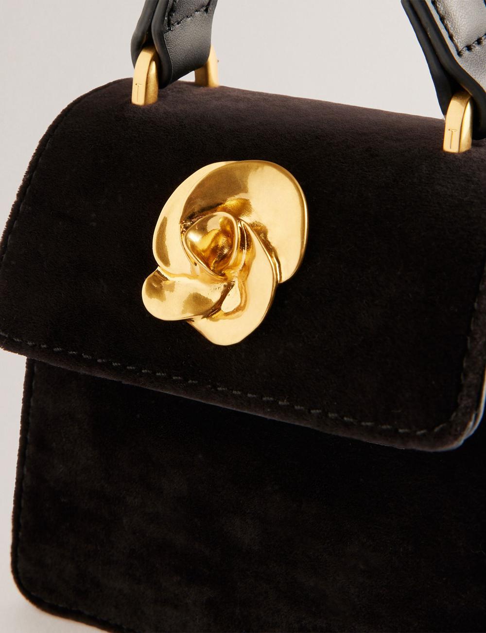 Black Women Ted Baker ROSIYA - Mini Velvet Rose Detail Top Handle Crossbody Bags | NZ  IGWV-91524