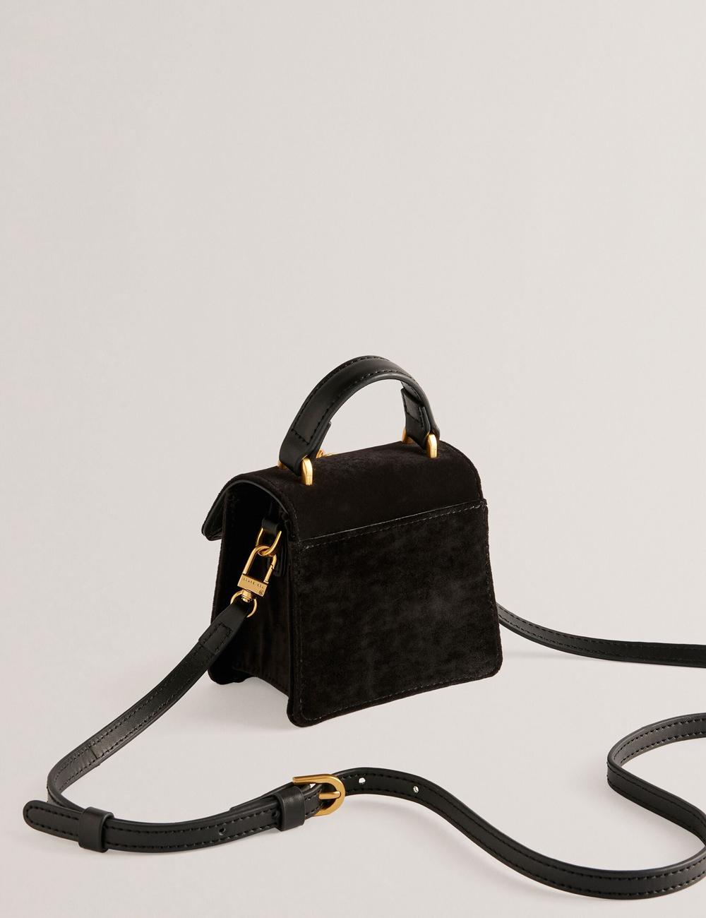 Black Women Ted Baker ROSIYA - Mini Velvet Rose Detail Top Handle Crossbody Bags | NZ  IGWV-91524