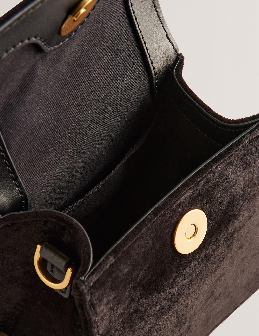 Black Women Ted Baker ROSIYA - Mini Velvet Rose Detail Top Handle Crossbody Bags | NZ  IGWV-91524