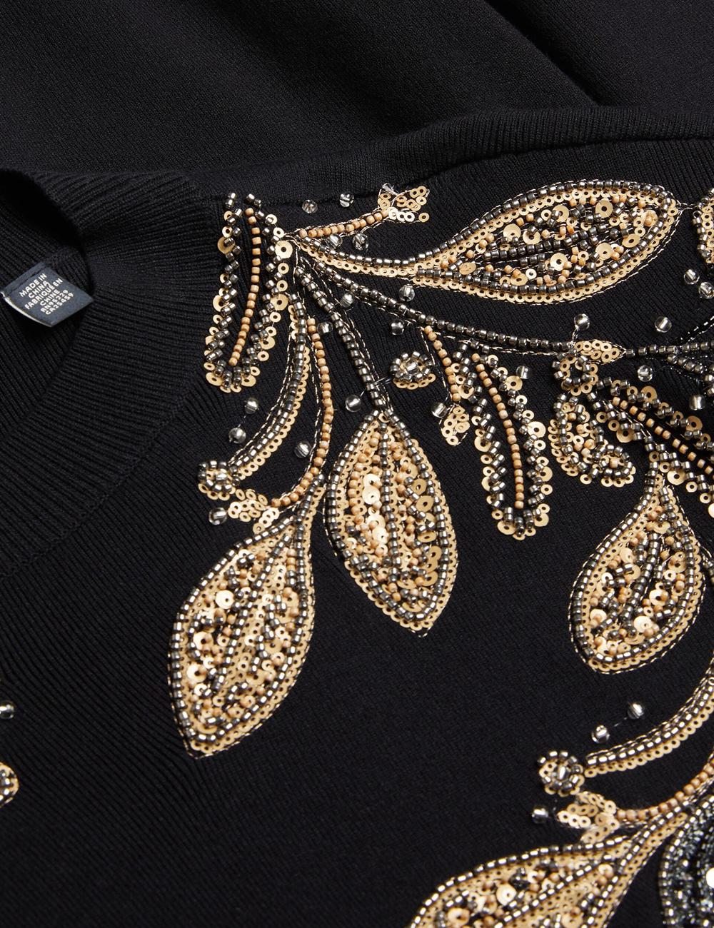 Black Women Ted Baker ROSMRRY - Embellished Floral Detail Knitted Jumpers | NZ  CKDR-85246