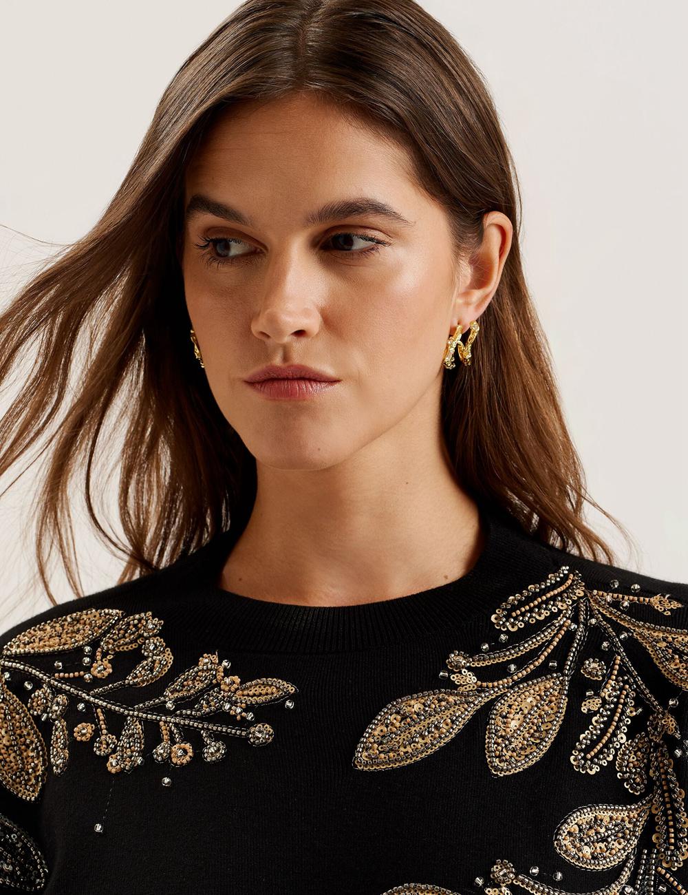 Black Women Ted Baker ROSMRRY - Embellished Floral Detail Knitted Jumpers | NZ  CKDR-85246