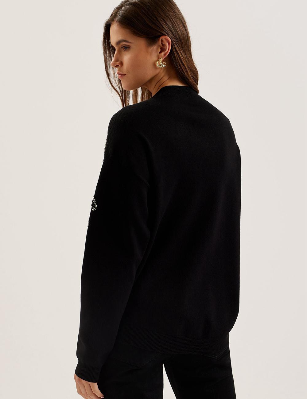 Black Women Ted Baker ROSMRRY - Embellished Floral Detail Knitted Jumpers | NZ  CKDR-85246