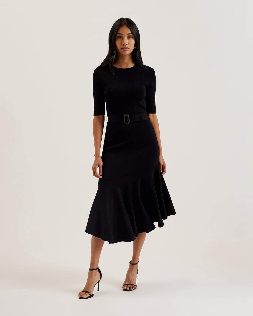 Black Women Ted Baker SAMALEE - Flippy Hem Knitted Midi Dresses | NZ  ELHS-62470