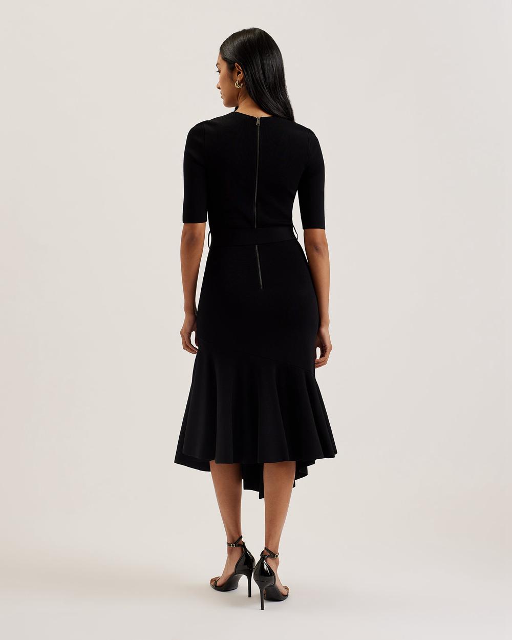 Black Women Ted Baker SAMALEE - Flippy Hem Knitted Midi Dresses | NZ  ELHS-62470