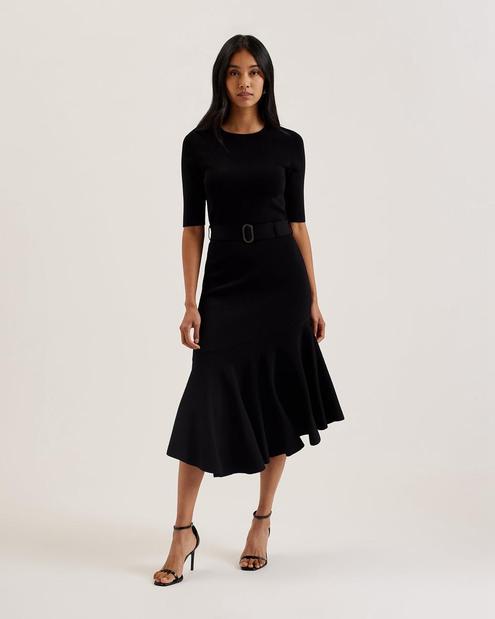 Black Women Ted Baker SAMALEE - Flippy Hem Knitted Midi Dresses | NZ  ELHS-62470