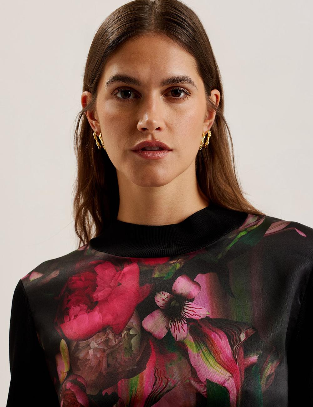 Black Women Ted Baker TABITHR - Printed Panel Long Sleeve Knit Tops | NZ  UFCI-25140
