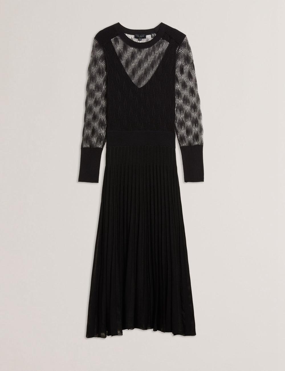 Black Women Ted Baker TIIMARA - Pointelle Knit Asymmetric Midi Dresses | NZ  QHXB-41570