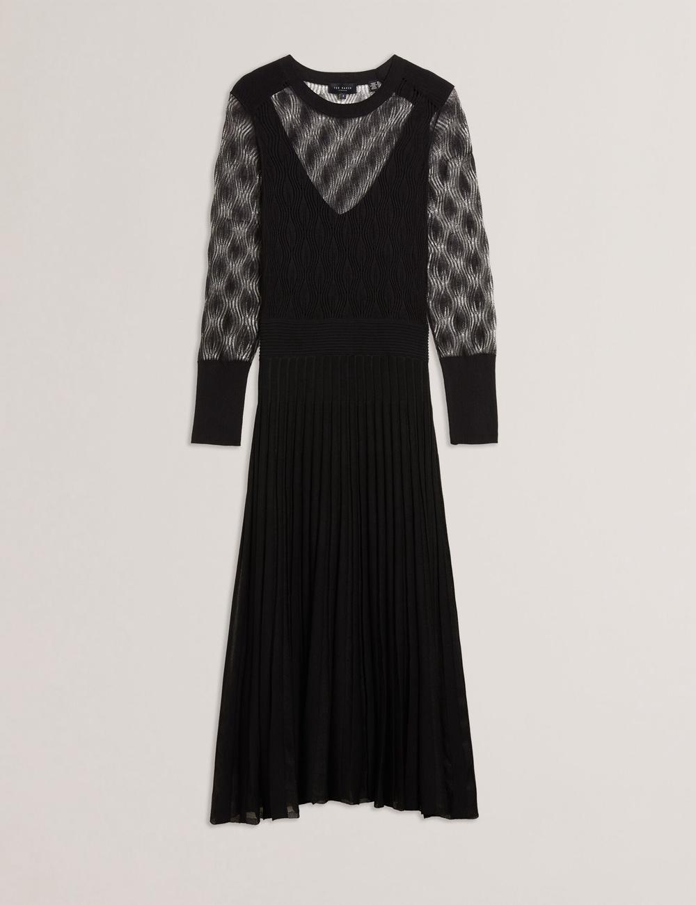 Black Women Ted Baker TIIMARA - Pointelle Knit Asymmetric Midi Dresses | NZ  QHXB-41570