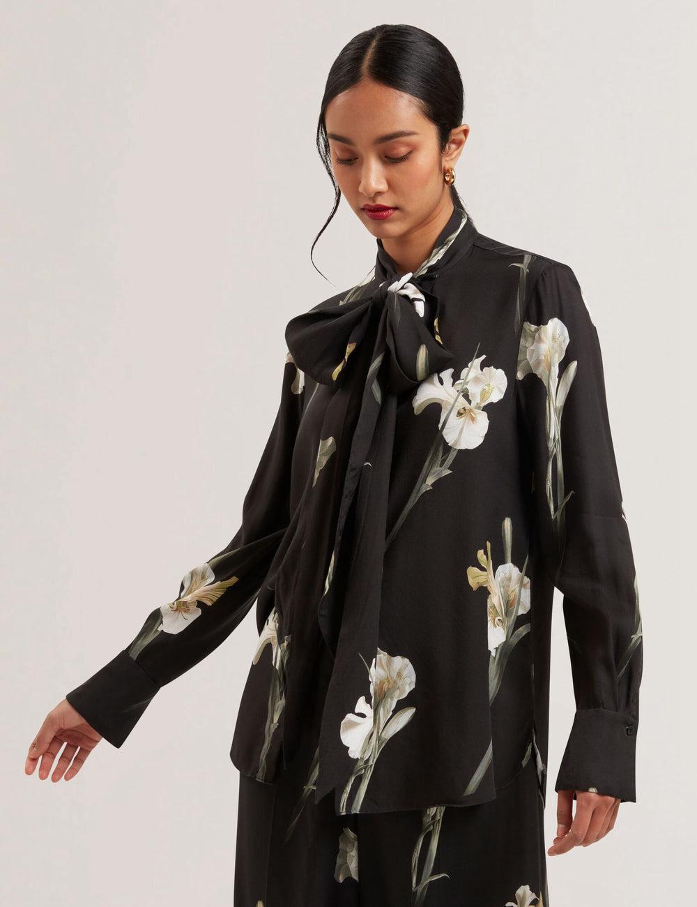 Black Women Ted Baker ZAKIIER - Neck Floral Print Long Sleeve Blouses | NZ  IXWE-12758