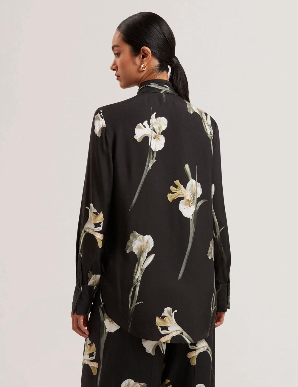 Black Women Ted Baker ZAKIIER - Neck Floral Print Long Sleeve Blouses | NZ  IXWE-12758