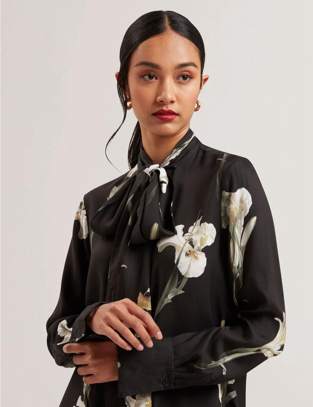 Black Women Ted Baker ZAKIIER - Neck Floral Print Long Sleeve Blouses | NZ  IXWE-12758