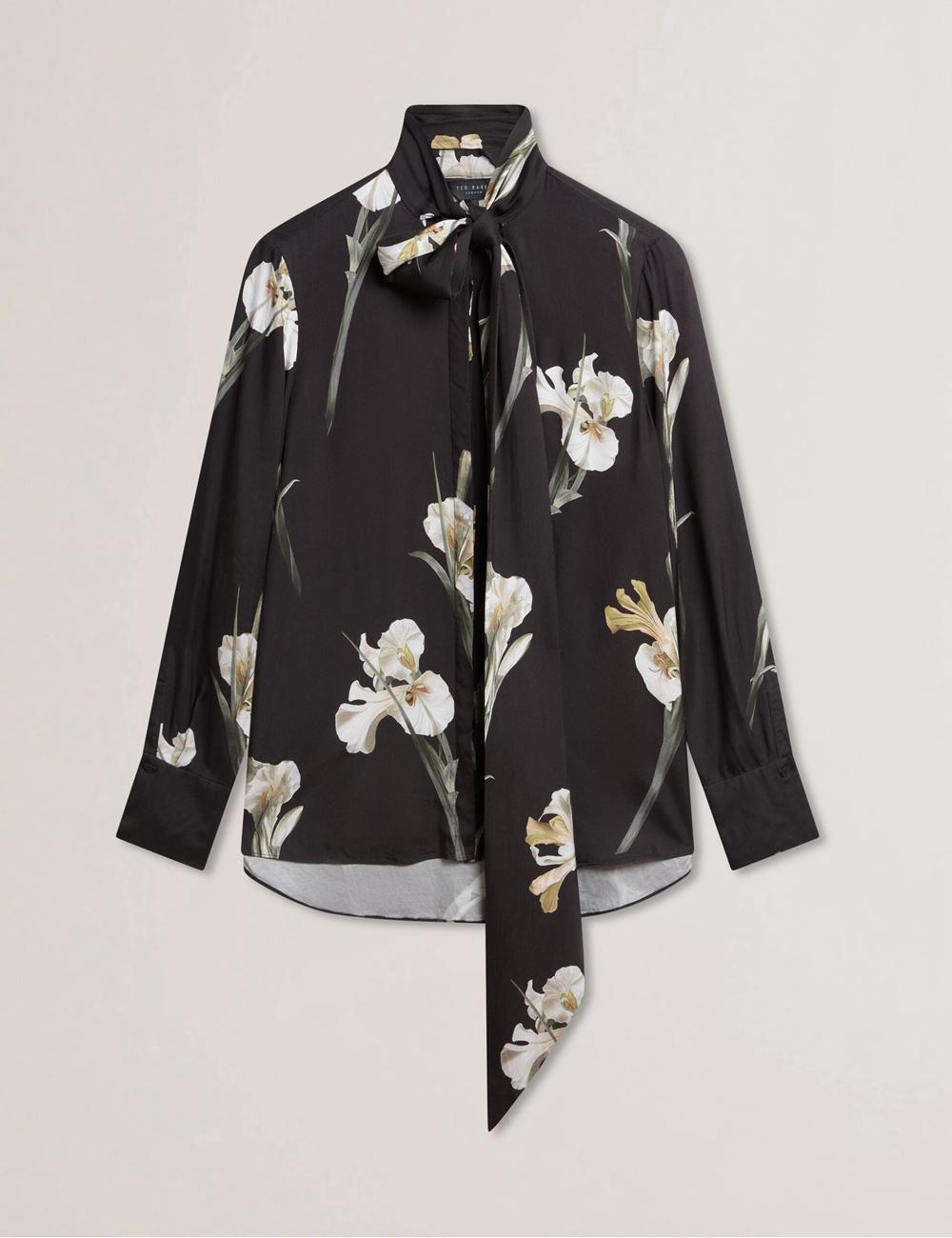 Black Women Ted Baker ZAKIIER - Neck Floral Print Long Sleeve Blouses | NZ  IXWE-12758