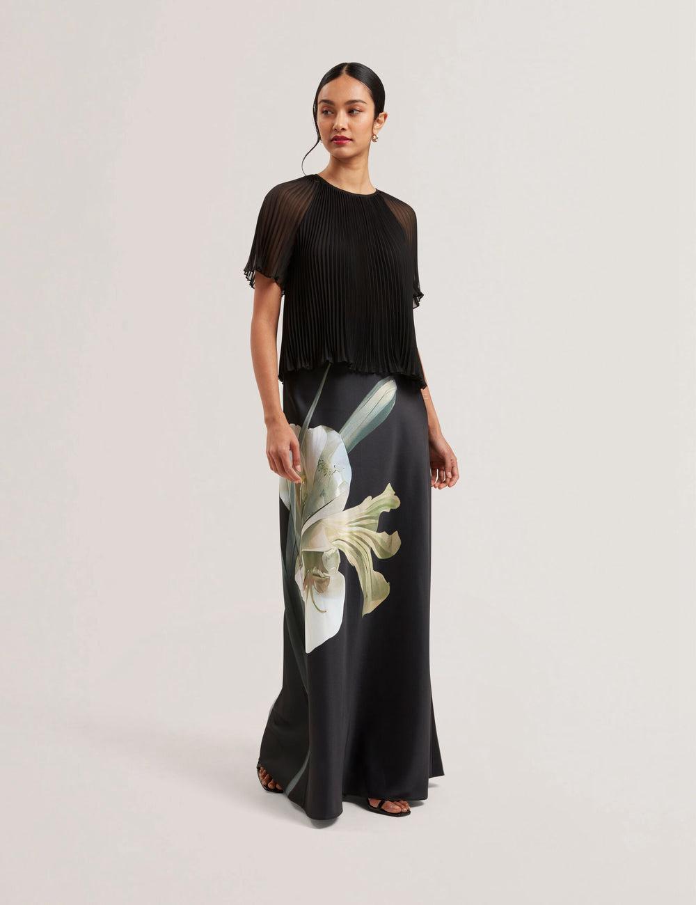 Black Women Ted Baker ZIONNA - Floral Print Detail Satin Maxi Skirts | NZ  BWFK-63140