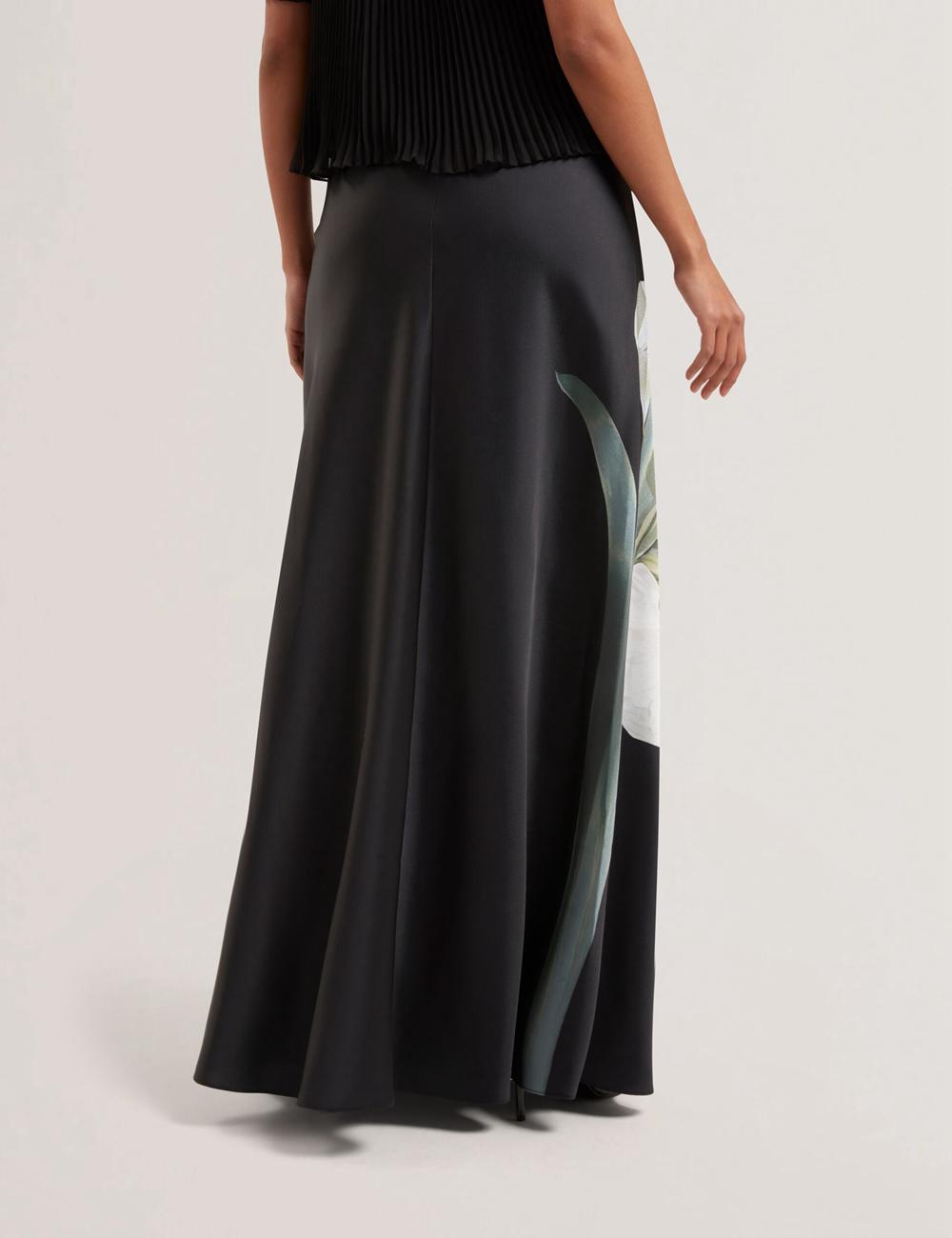 Black Women Ted Baker ZIONNA - Floral Print Detail Satin Maxi Skirts | NZ  BWFK-63140