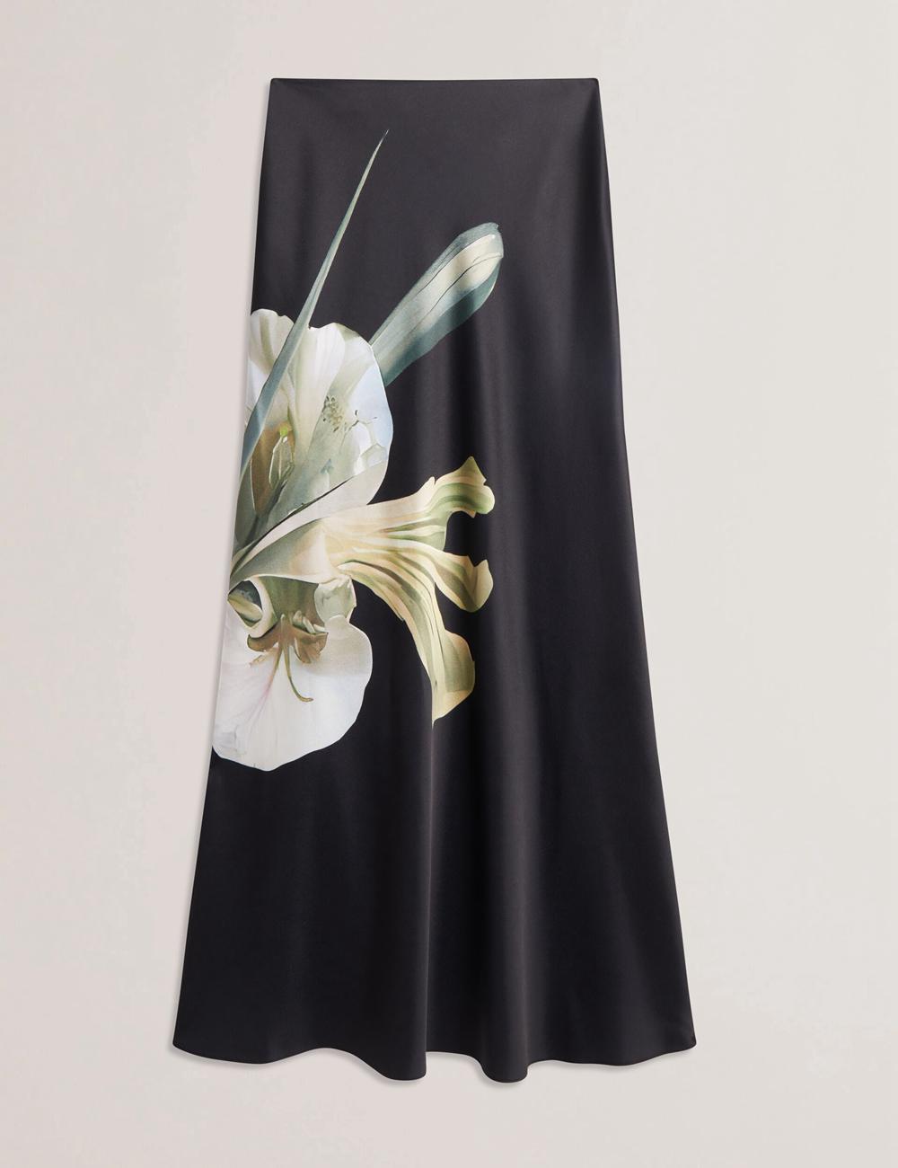 Black Women Ted Baker ZIONNA - Floral Print Detail Satin Maxi Skirts | NZ  BWFK-63140