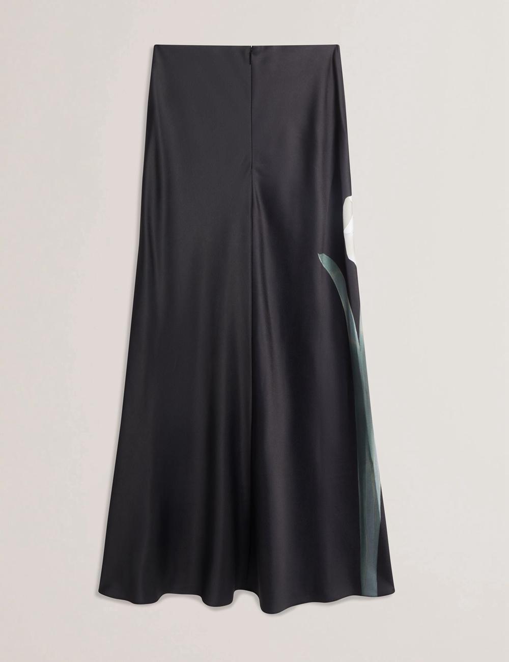 Black Women Ted Baker ZIONNA - Floral Print Detail Satin Maxi Skirts | NZ  BWFK-63140