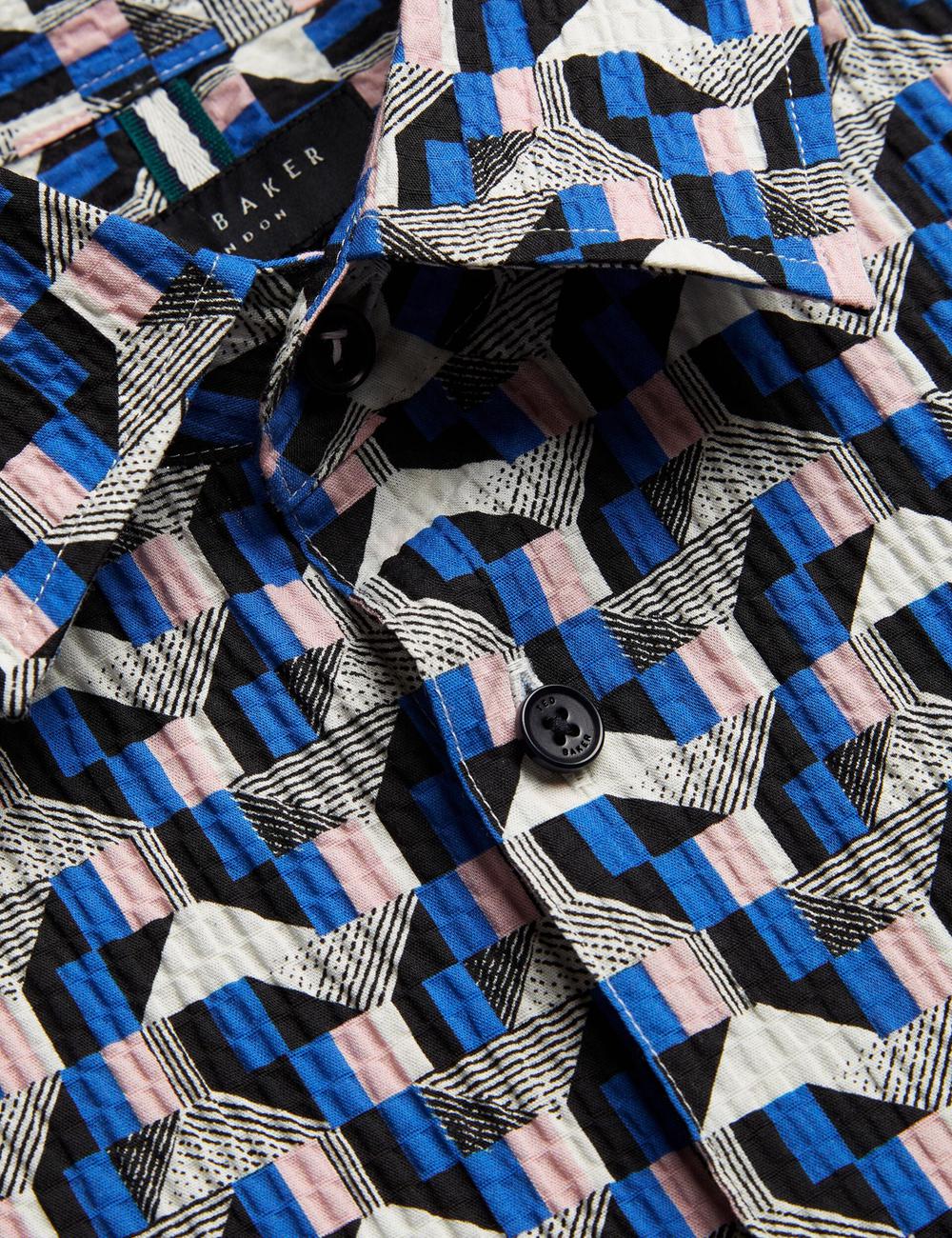 Blue Men Ted Baker GASTONS - Short Sleeve Geo Print Seersucker Casual Shirts | NZ  RZJA-38021