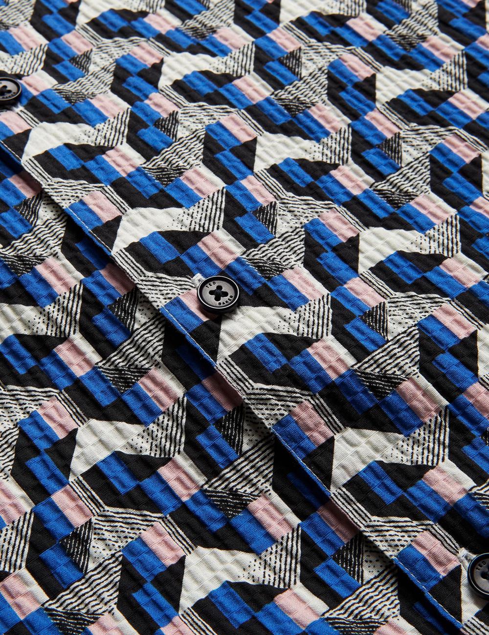 Blue Men Ted Baker GASTONS - Short Sleeve Geo Print Seersucker Casual Shirts | NZ  RZJA-38021