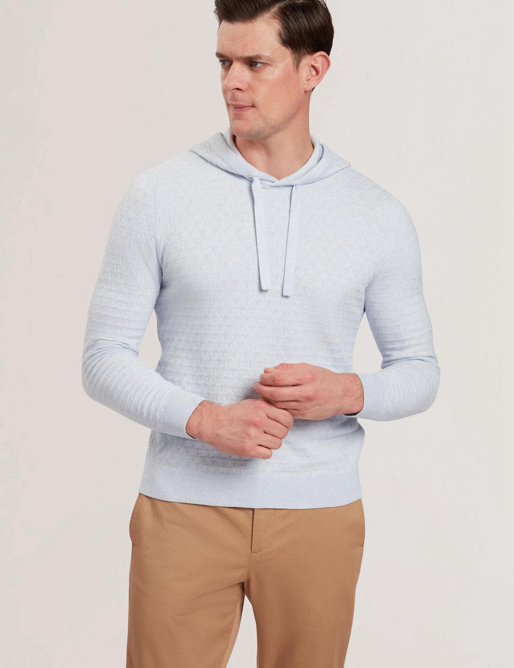 Blue Men Ted Baker LOULAR - Textured T Knit Wool Blend Hoodies | NZ  FUWQ-28471