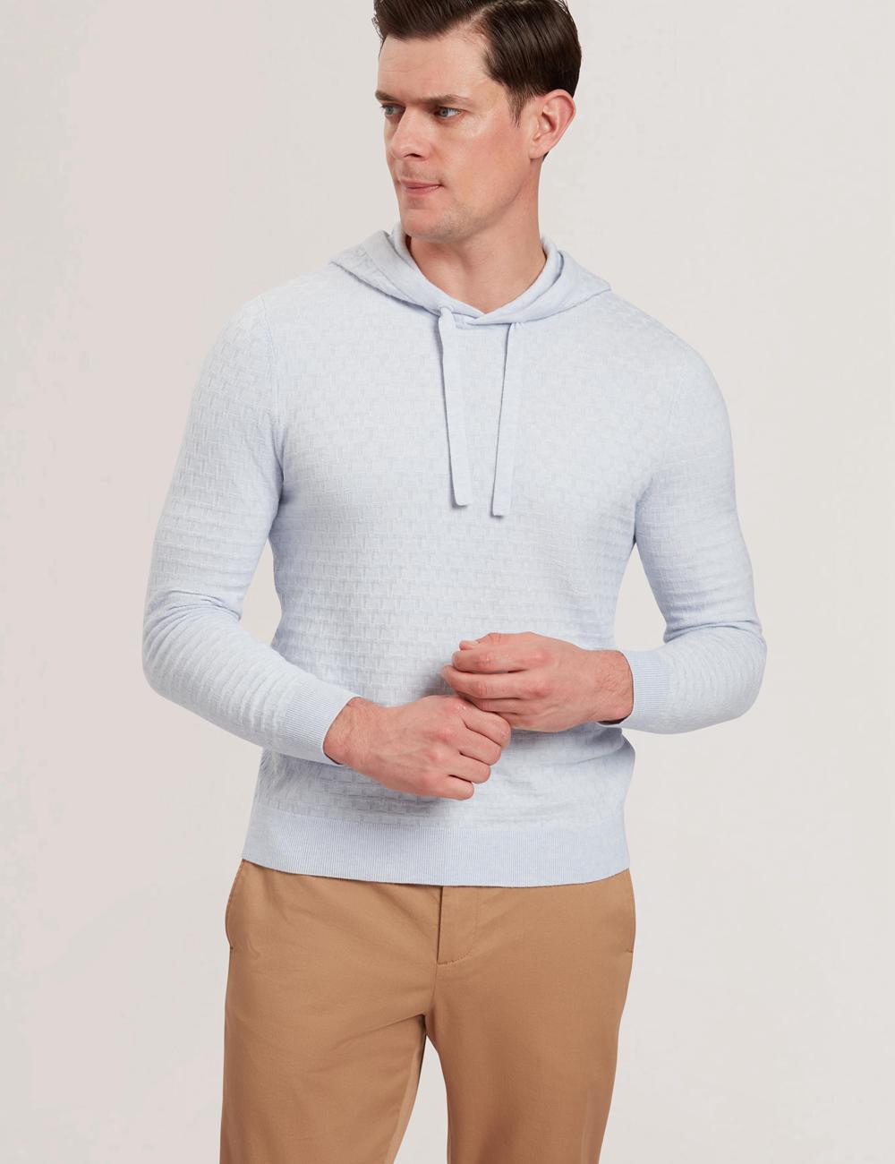Blue Men Ted Baker LOULAR - Textured T Knit Wool Blend Hoodies | NZ  FUWQ-28471