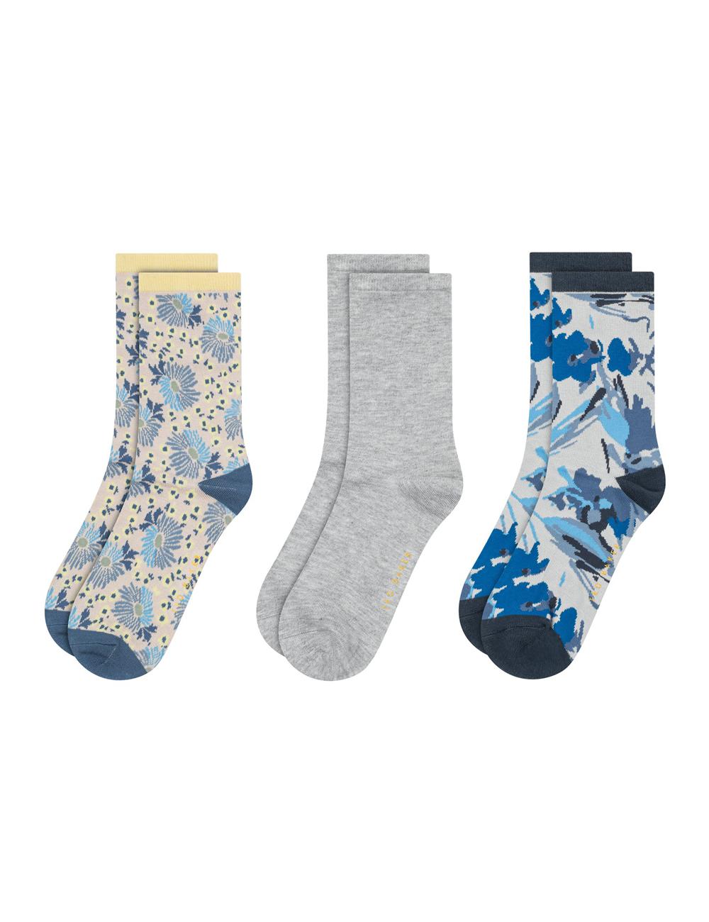 Blue Women Ted Baker 3 Pack Mixed Floral Rayon Crew Socks | NZ  OUEG-91457