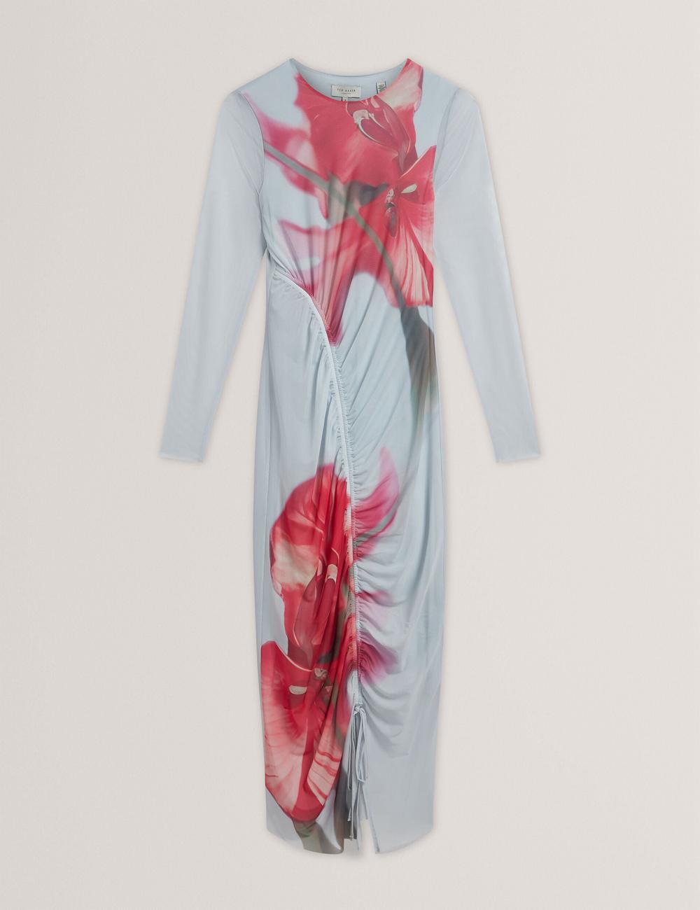 Blue Women Ted Baker BOXNINE - Printed Mesh Gathering Bodycon Midi Dresses | NZ  IYOR-38591