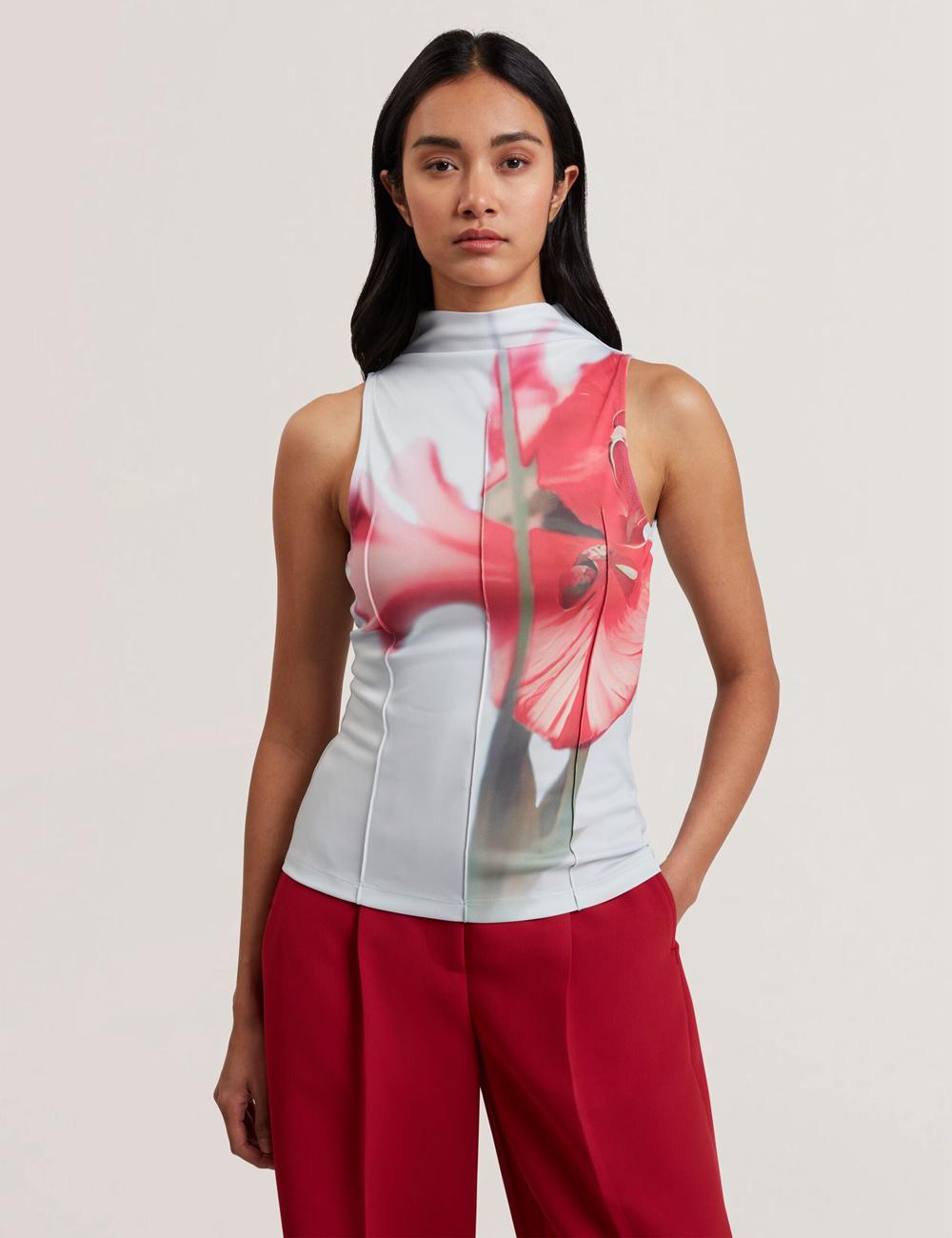 Blue Women Ted Baker HARPLNN - Floral High Neck Jersey Tank Tops | NZ  LWTN-30465