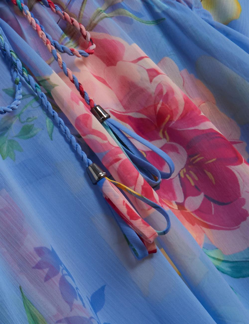 Blue Women Ted Baker LARJA - Floral Print Chiffon Mini Beach Kaftan Cover Ups | NZ  QPIG-41208