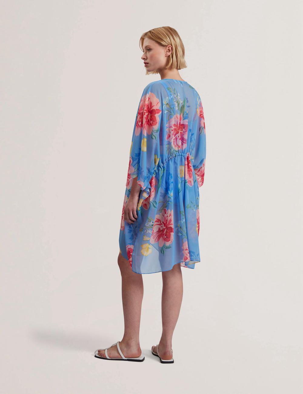 Blue Women Ted Baker LARJA - Floral Print Chiffon Mini Beach Kaftan Cover Ups | NZ  QPIG-41208