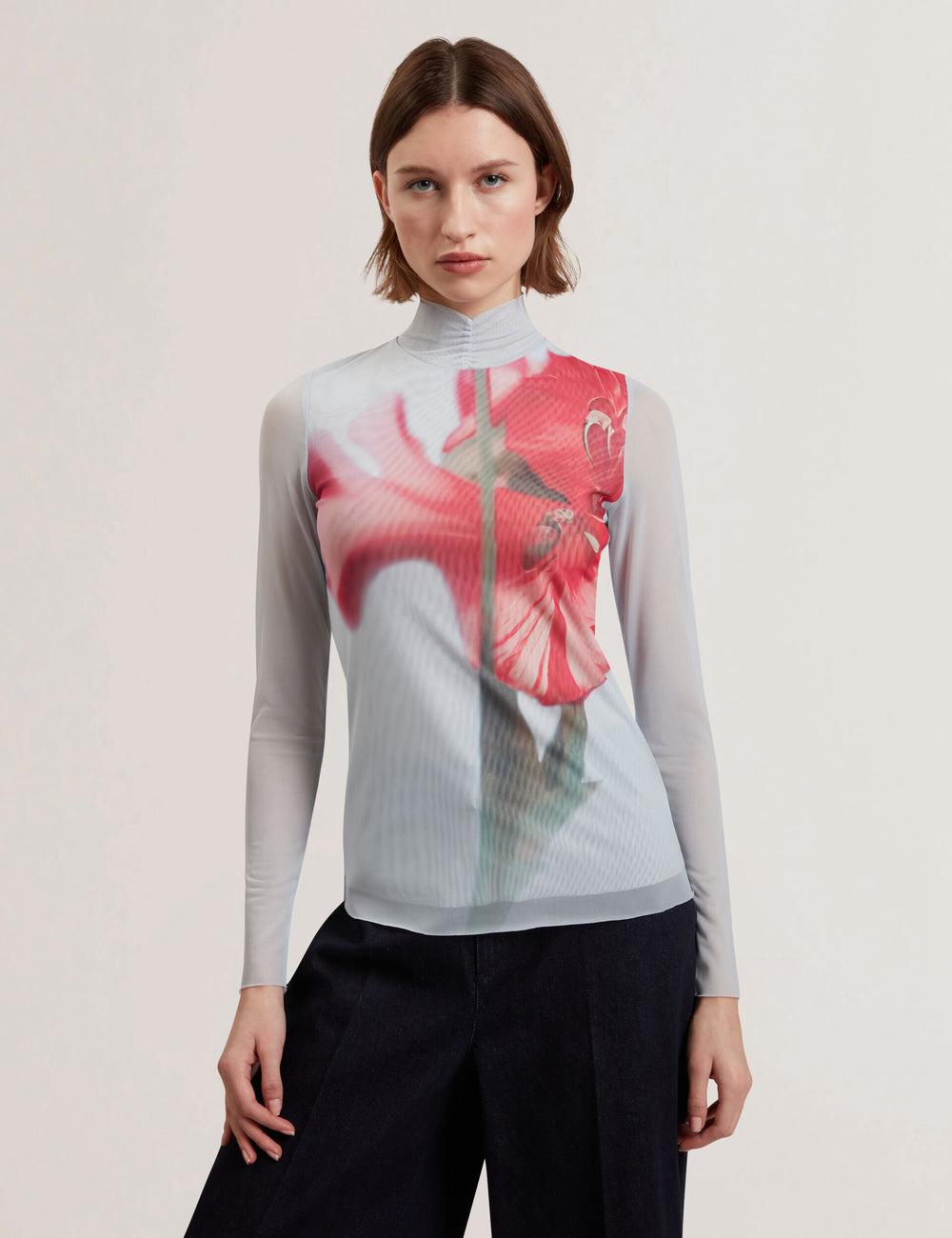 Blue Women Ted Baker PIPYA - Floral High Neck Long Sleeve Mesh Tops | NZ  OLEZ-39814