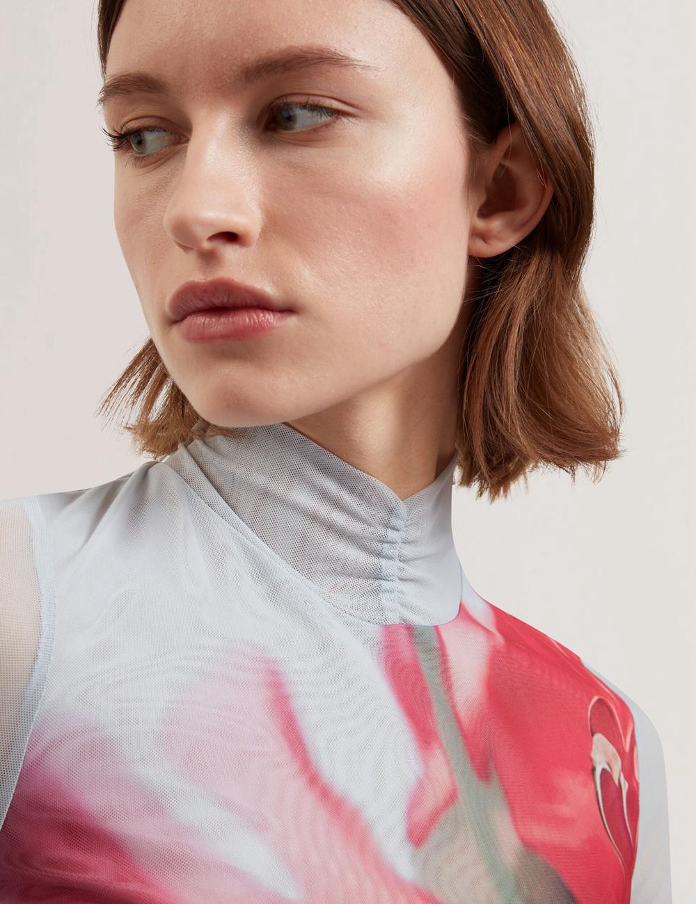 Blue Women Ted Baker PIPYA - Floral High Neck Long Sleeve Mesh Tops | NZ  OLEZ-39814