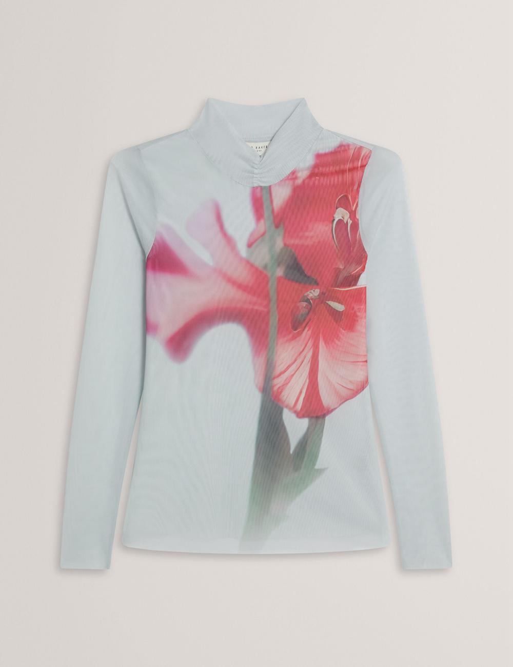 Blue Women Ted Baker PIPYA - Floral High Neck Long Sleeve Mesh Tops | NZ  OLEZ-39814
