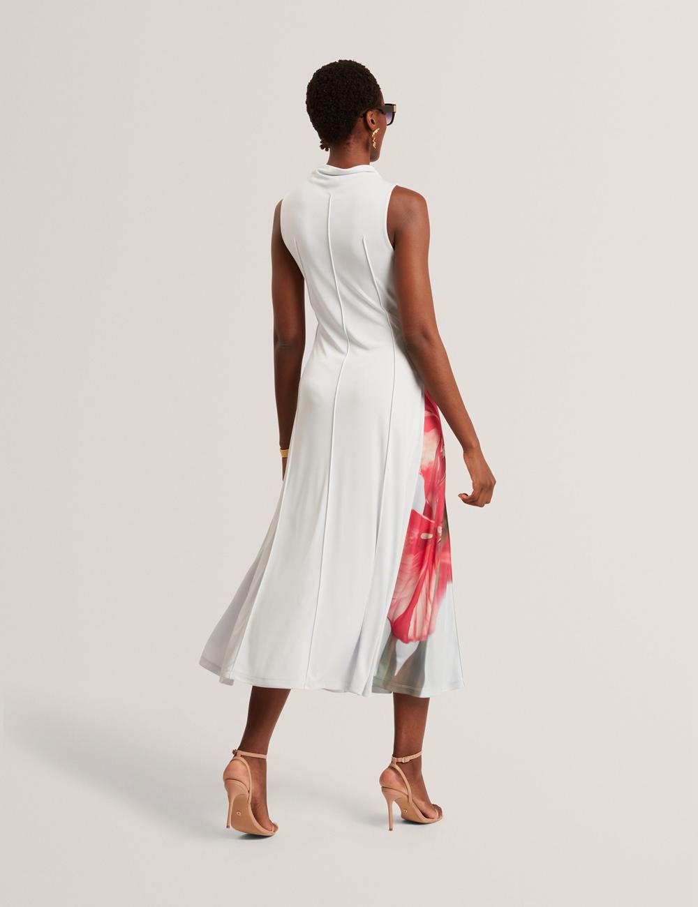 Blue Women Ted Baker REBEHKA - High Neck Printed Jersey Midi Dresses | NZ  HLQR-43521