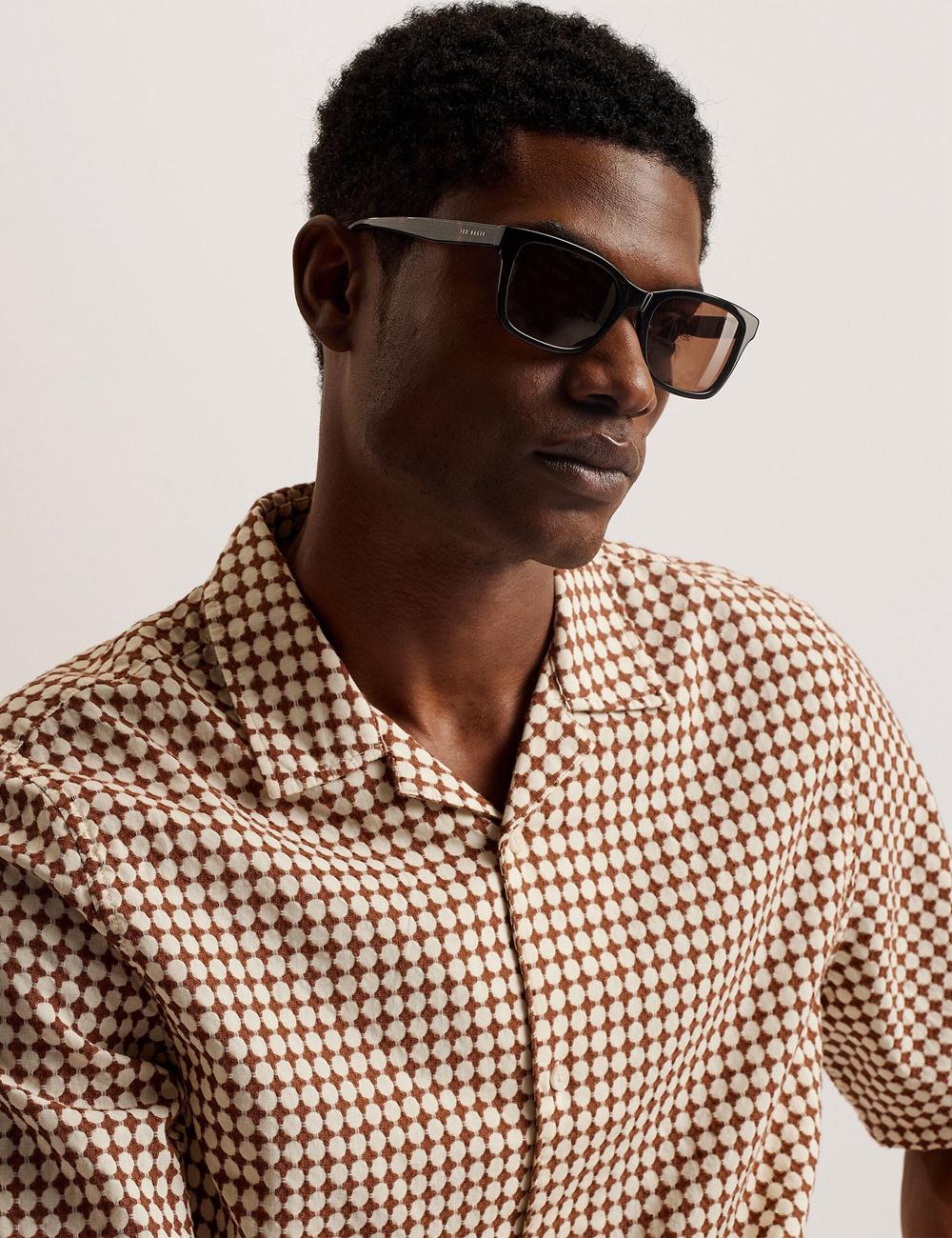 Brown Men Ted Baker OISE - Textured Grid Cotton Short Sleeve Casual Shirts | NZ  JXMP-96542