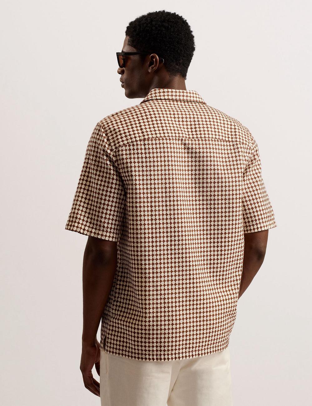 Brown Men Ted Baker OISE - Textured Grid Cotton Short Sleeve Casual Shirts | NZ  JXMP-96542