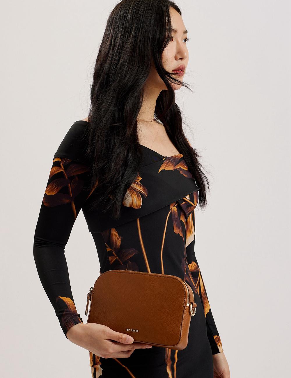 Brown Women Ted Baker DARCELO - Leather Double Zip Crossbody Camera Camera Bag | NZ  HYIV-59430