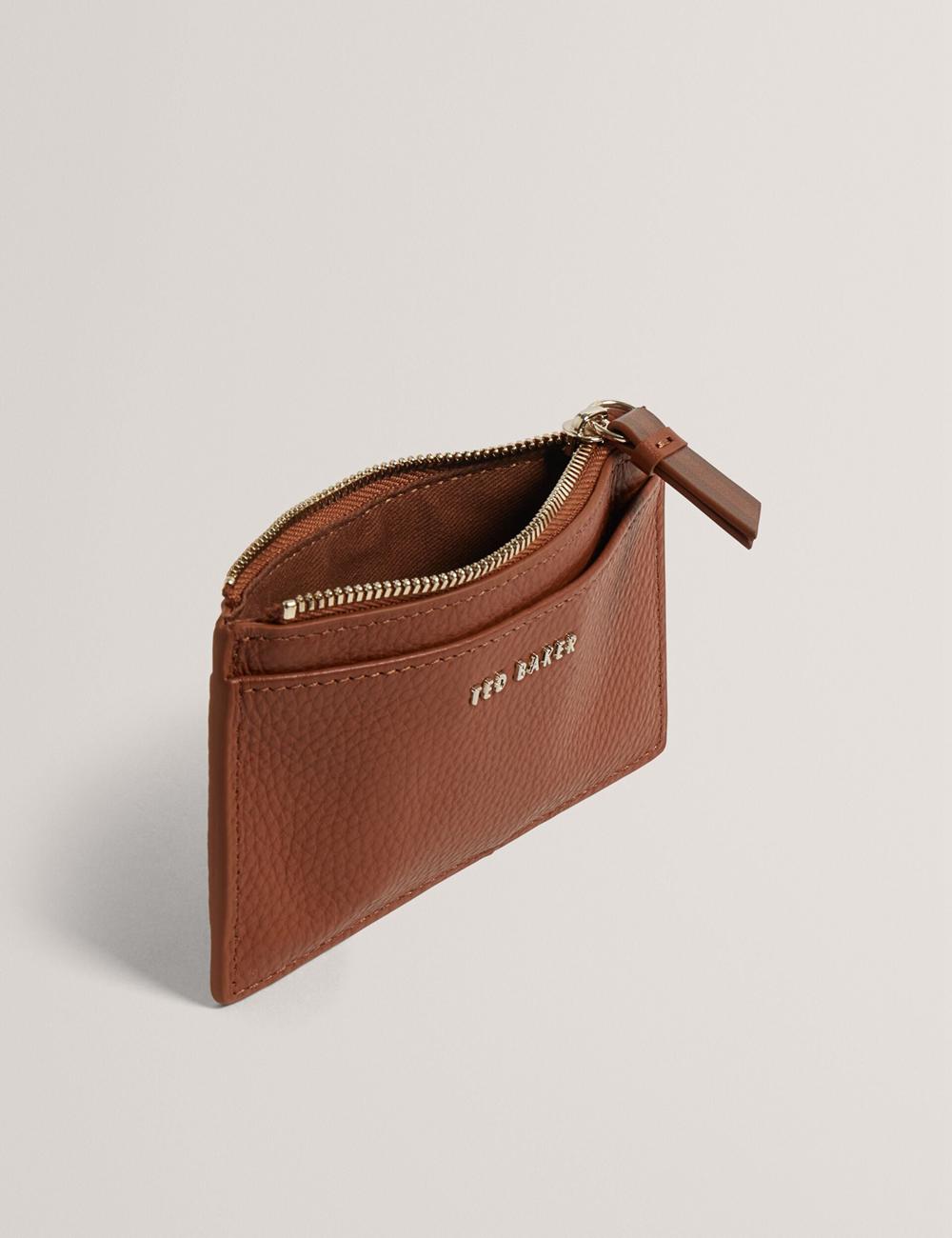 Brown Women Ted Baker DELFIE - Textured Leather Zipped Card Holder Cardholders | NZ  LEXW-02675
