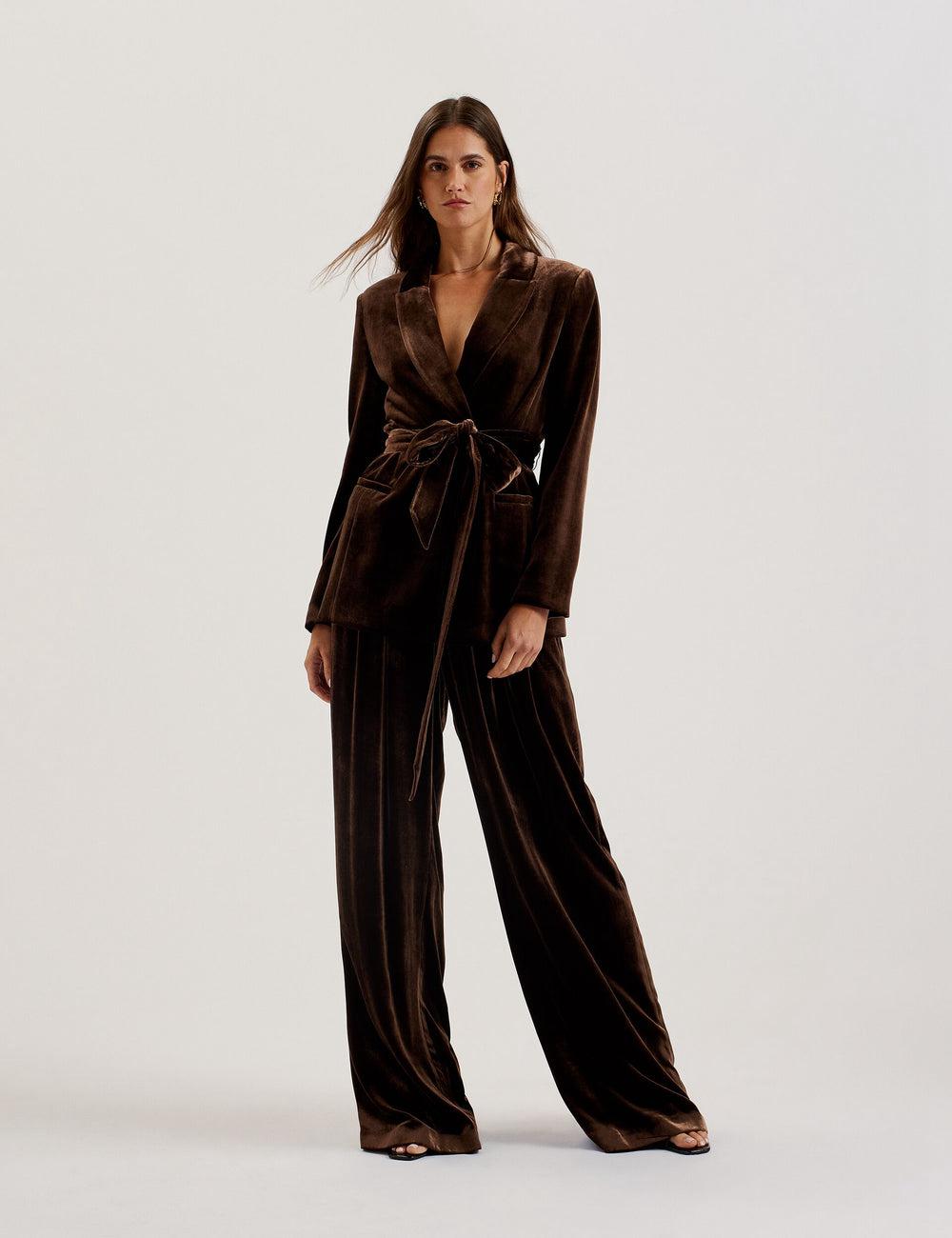 Brown Women Ted Baker MOMIJIT - Velvet Pleated Wide Leg Trousers | NZ  SNXI-72351