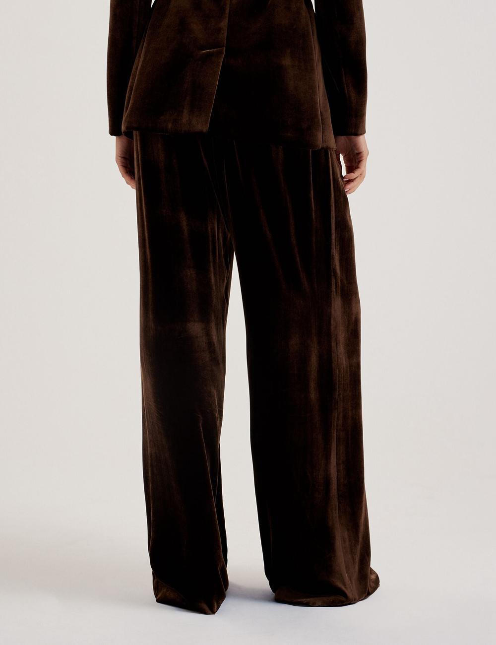 Brown Women Ted Baker MOMIJIT - Velvet Pleated Wide Leg Trousers | NZ  SNXI-72351