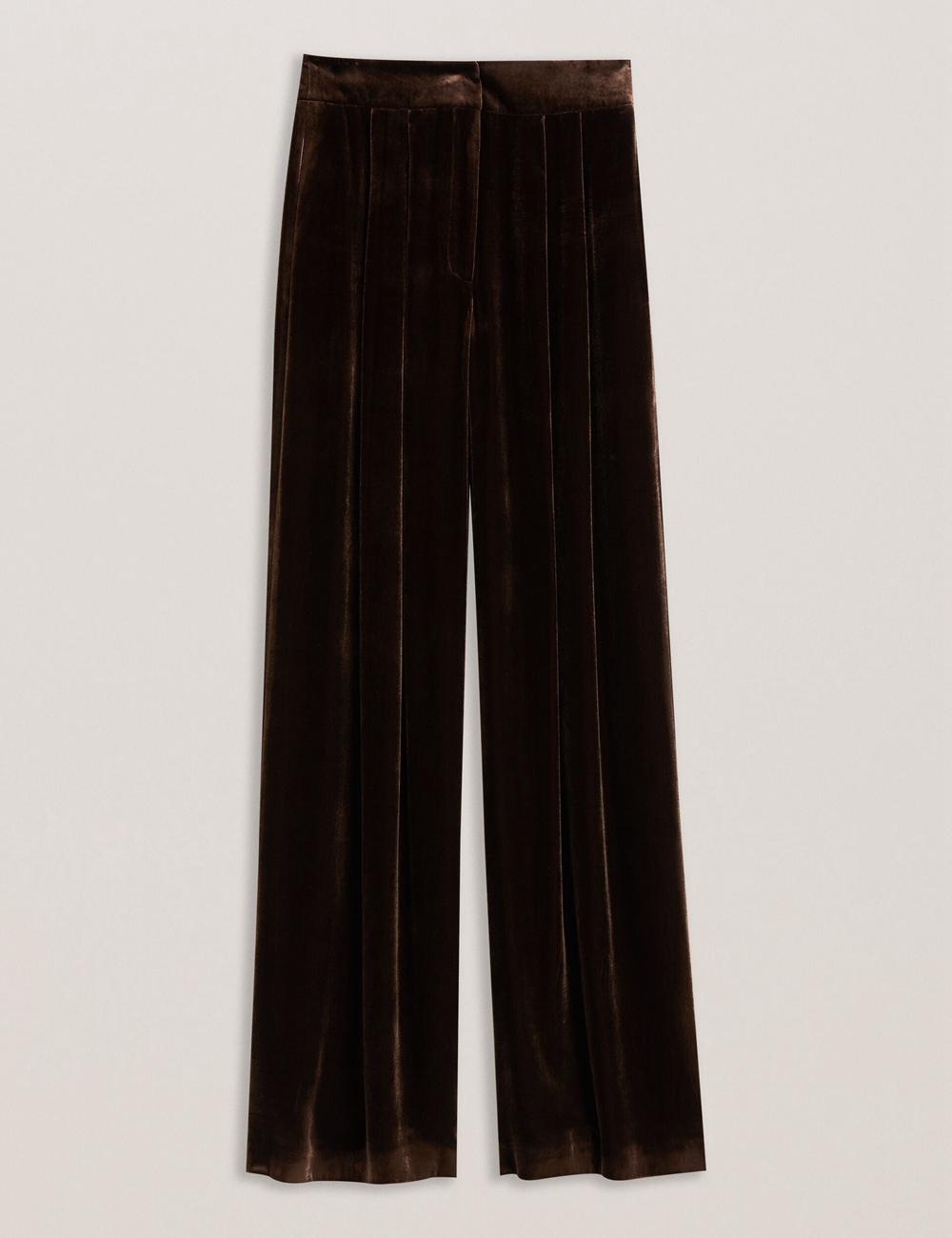 Brown Women Ted Baker MOMIJIT - Velvet Pleated Wide Leg Trousers | NZ  SNXI-72351