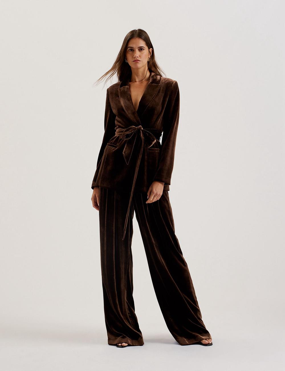Brown Women Ted Baker MOMIJIT - Velvet Pleated Wide Leg Trousers | NZ  SNXI-72351