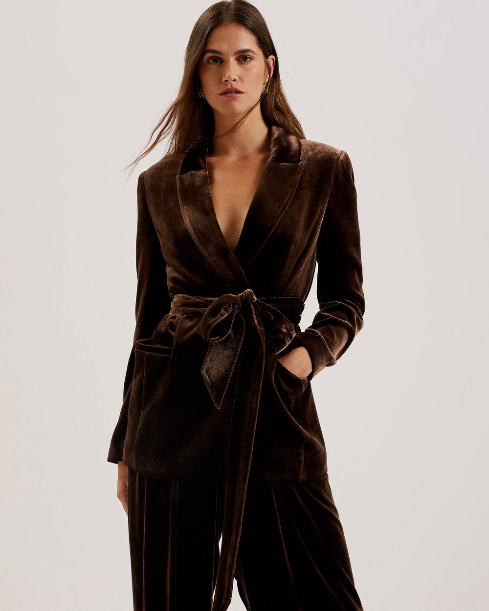 Brown Women Ted Baker MOMIJI - Velvet Waist Single Breasted Blazers | NZ  YBVL-87025