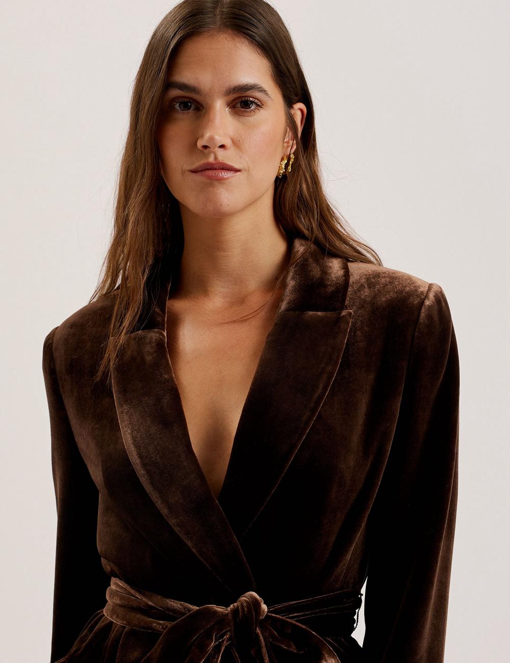 Brown Women Ted Baker MOMIJI - Velvet Waist Single Breasted Blazers | NZ  YBVL-87025
