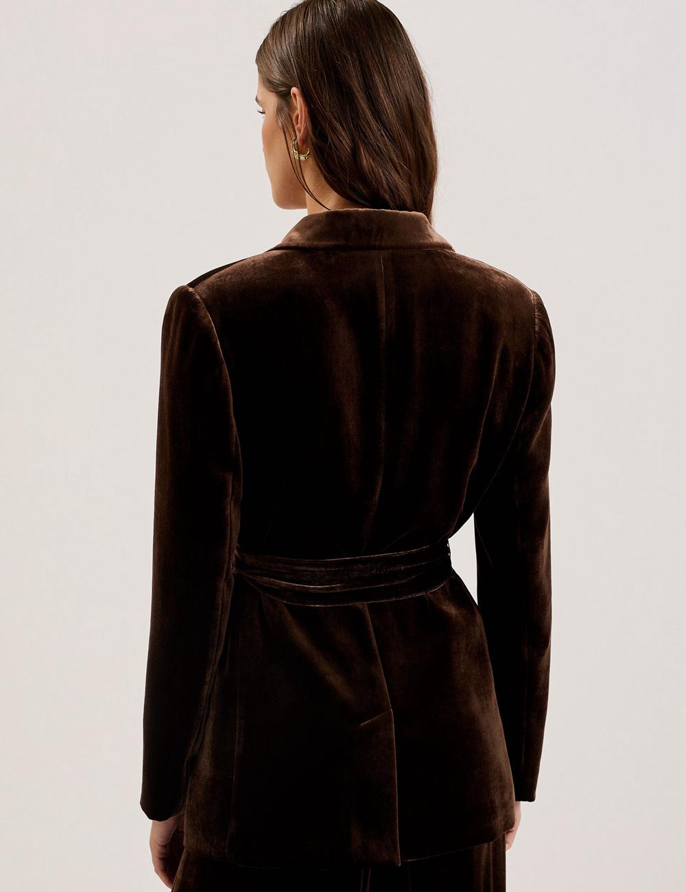 Brown Women Ted Baker MOMIJI - Velvet Waist Single Breasted Blazers | NZ  YBVL-87025
