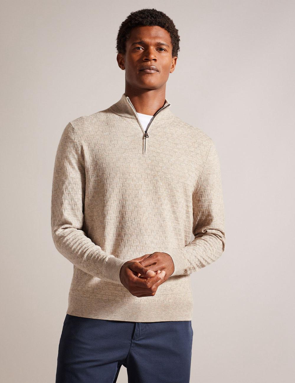 Camel Men Ted Baker KURNLE - T Knit Half Zip Funnel Neck Jumpers | NZ  EWOD-06125